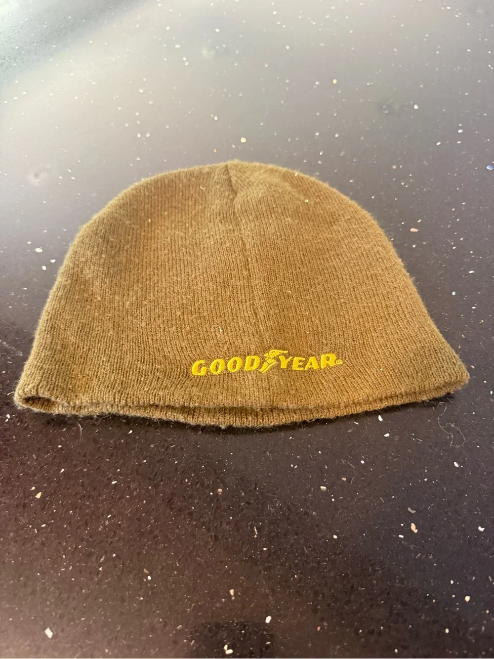 Goodyear Olive Green Knit Beanie with Yellow Logo